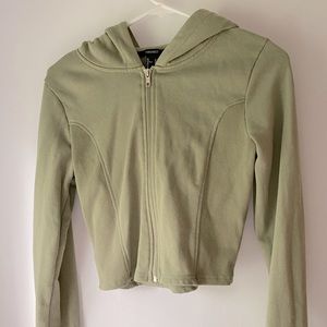 Forever 21 Green Crop Zip Up Hoodie